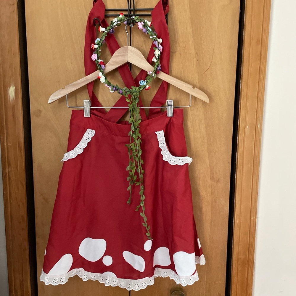Red and White Mushroom Fairy Skirt Polka Dot & Wreath
